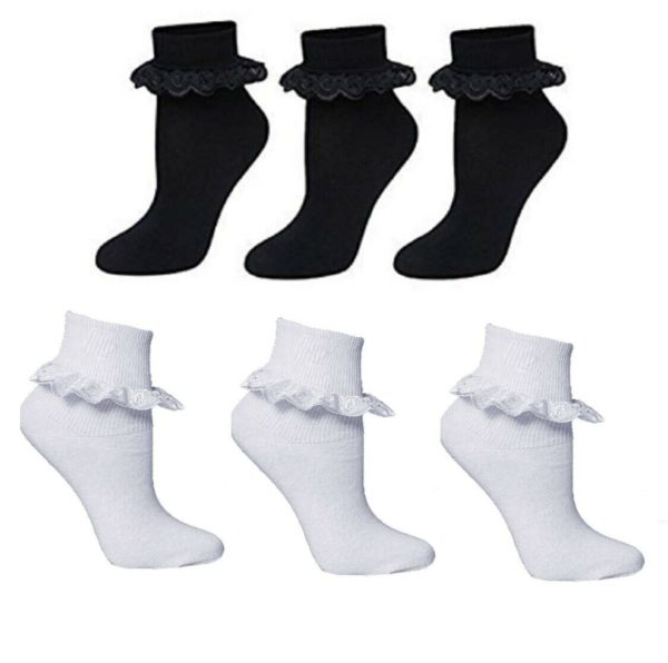 GIRLS FRILLY LACE ANKLE SOCKS white ,black