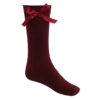 Plain Colors School Ankle Socks With Bow in wine