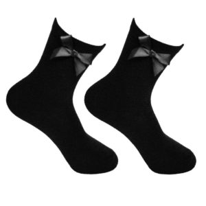 Girls Plain Cotton School Ankle Socks With Matching Bow