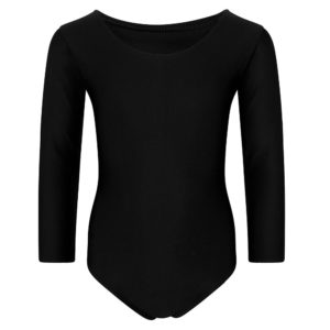 irls Kids Long Sleeve Sports Dance Ballet Gymnastics Bodysuit Leotard in black