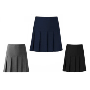 Made in UK Girls Kids 3 Side Pleat Half Elasticated Waist School Uniform Skirt