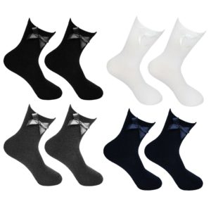 Girls Plain Cotton School Ankle Socks With Matching Bow