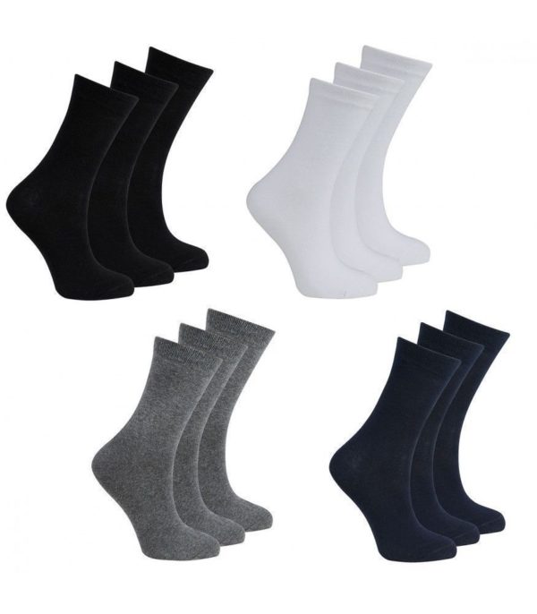 Girls & Boys Unisex Plain Cotton Mix School Ankle Socks in Black White Navy Grey