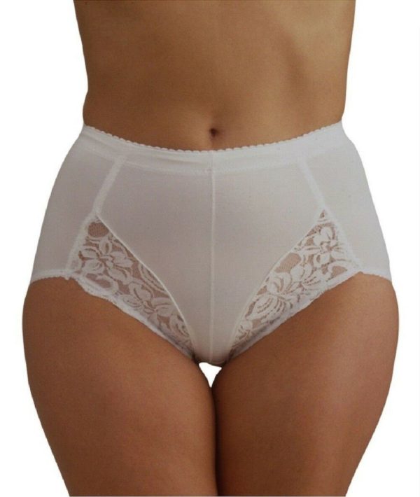 Women / Ladies Light Control Support Briefs Knickers with Lace Detail in white