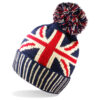 Men / Ladies Unisex Warm Winter Union Jack GB Flag Knit Bobble Pom Hat