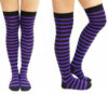 Ladies / Women Striped Over The Knee Socks in black/purple
