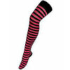 Ladies / Women Striped Over The Knee Socks in black/fushia pink