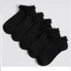 Girl Invisible Cotton Trainer Ankle Socks Black With Lace in black colour