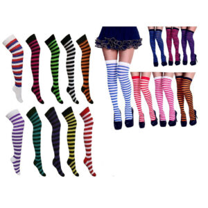 1/3/6 X Pairs Ladies / Women Striped Over The Knee Socks Fancy Dress Size 4-7