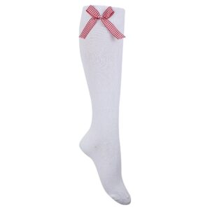 Girls Gingham Check Bow White Ankle Length School Socks