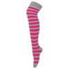Ladies / Women Striped Over The Knee Socks in silver/fushia