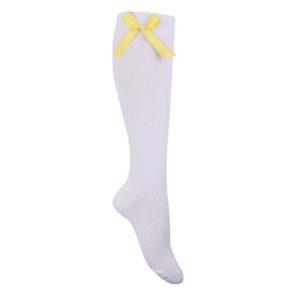 Girls Gingham Check Bow White Ankle Length School Socks