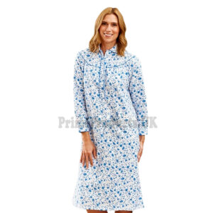 Ladies Blue Sea Brushed 100% Cotton Nightdress