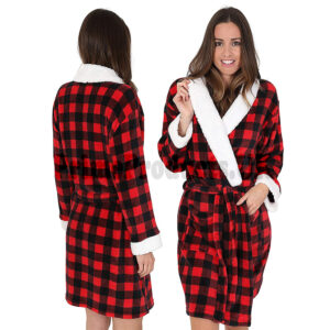 Women’s Nightwear Check Pattern Sherpa Lined Classic Robe