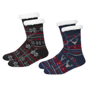 Men’s Knitted Fairisle Chunky Lounge Slipper Cosy Bed Socks