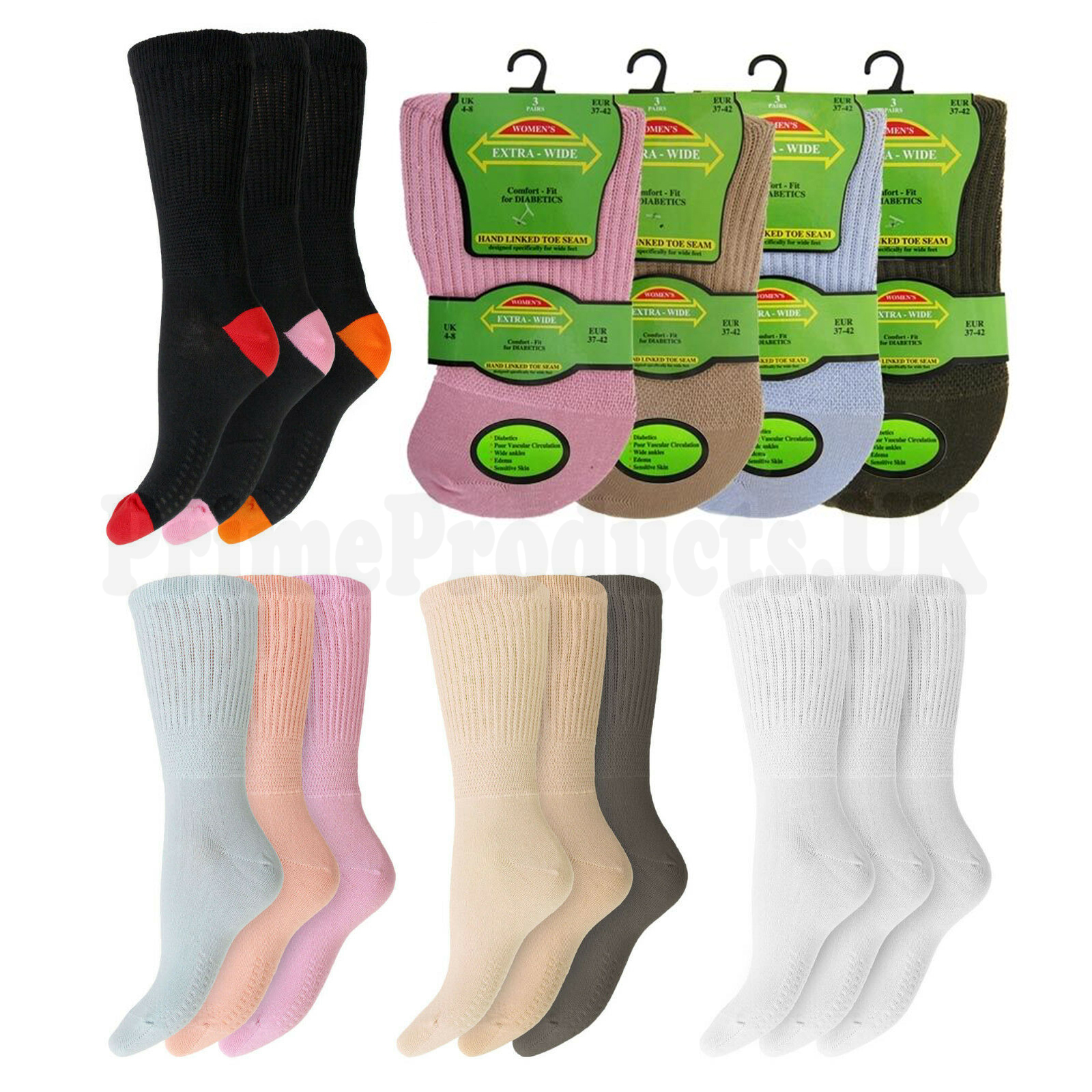 Womens Non Binding Soft Cotton Rich Diabetic Gentle Grip Socks UK 4-8 EU 37-42
