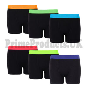 Kids Boys Neon Cotton Black Plain Boxer Shorts