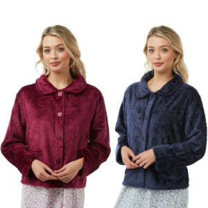 Ladies Lady Olga Warm Embossed Bed Jacket Button Through