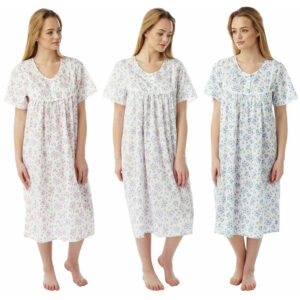 Ladies Poly Cotton Short Sleeve Floral Print Nightdress