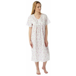Ladies Poly Cotton Short Sleeve Floral Print Nightdress