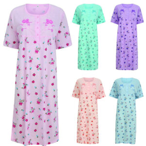 Ladies Cotton Blend Floral Pattern Button Nightdress