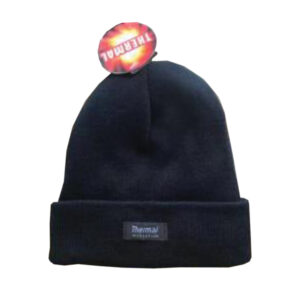 Men’s Plain Black Thermal Turn Up Beanie Hat