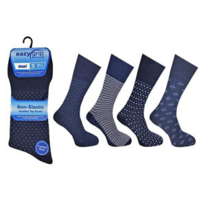 Men’s Basic Eazy Grip Non Elastic Navy Assorted Socks (2447)
