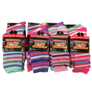 Ladies Inside Brushed Thermal Assorted Stripe Socks