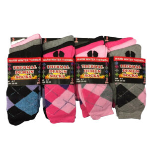 3 X Pairs Ladies Inside Brushed Thermal Assorted Argyle Socks