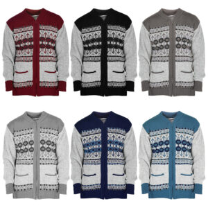 Men’s Aztec Pattern Knitted Zip Up Cardigan