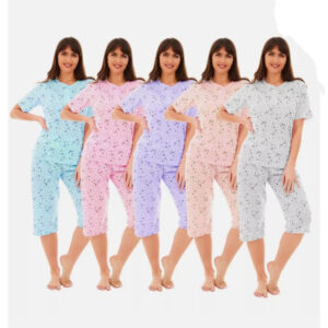Ladies Assorted 100% Cotton Short Sleeve Pyjama Set