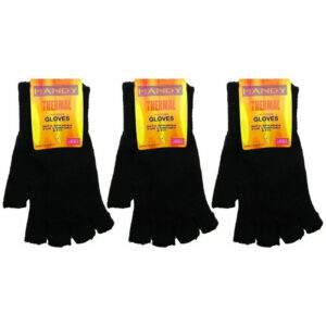 Ladies Handy Half Finger Black Thermal Gloves