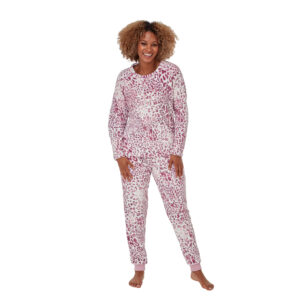 Ladies Marlon Super Soft Fleece Cat Print Pyjamas Set