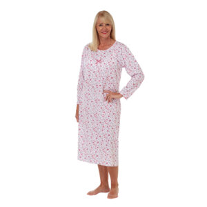 Ladies Marlon 100% Cotton Long Sleeve Jersey Nightdress